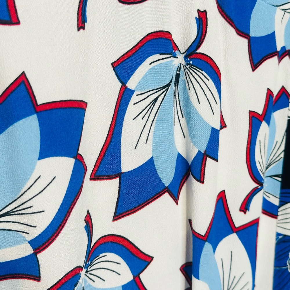 Warm Leaf Kimono Printed Midi Waist Tie Blue White Dress Size 0 - Picture 11 of 16